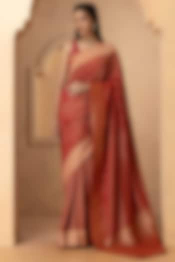 Deep Red Khadi Georgette Banarasi Festive Saree Set by Albis Jaipur at Pernia's Pop Up Shop