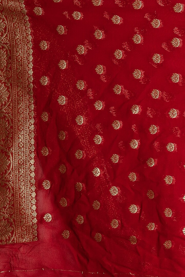 Deep Red Khadi Georgette Banarasi Festive Saree Set by Albis Jaipur at Pernia's Pop Up Shop