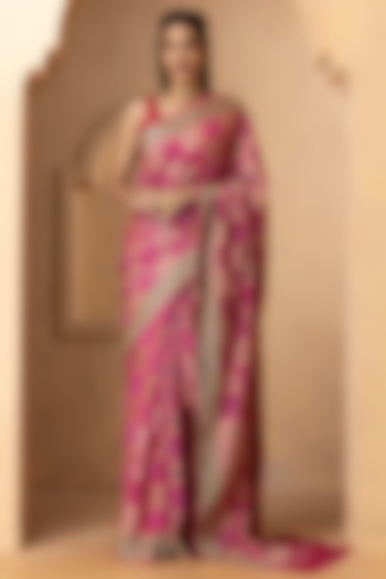 Pink Pure Gadwal Silk Gharchola Bandhani Festive Saree Set by Albis Jaipur at Pernia's Pop Up Shop