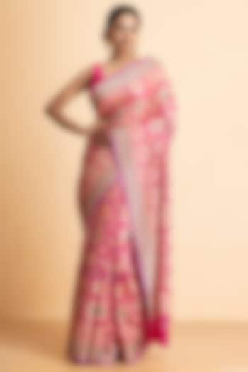 Pink Pure Gadwal Silk Gharchola Bandhani Festive Saree Set by Albis Jaipur at Pernia's Pop Up Shop