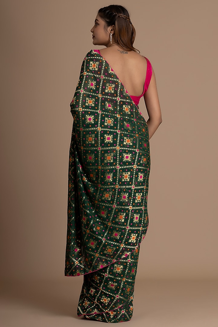 Dark Green Pure Khadi Georgette Banarasi Festive Saree Set by Albis Jaipur at Pernia's Pop Up Shop