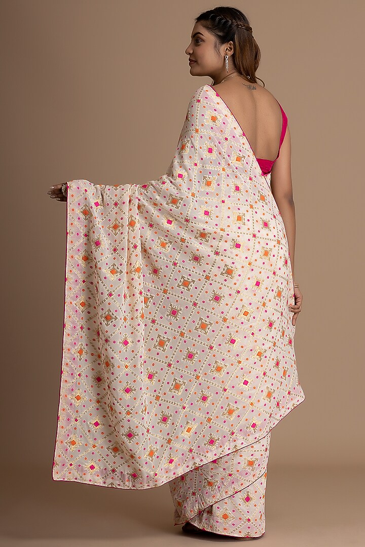 Off-White Pure Khadi Georgette Banarasi Festive Saree Set by Albis Jaipur at Pernia's Pop Up Shop