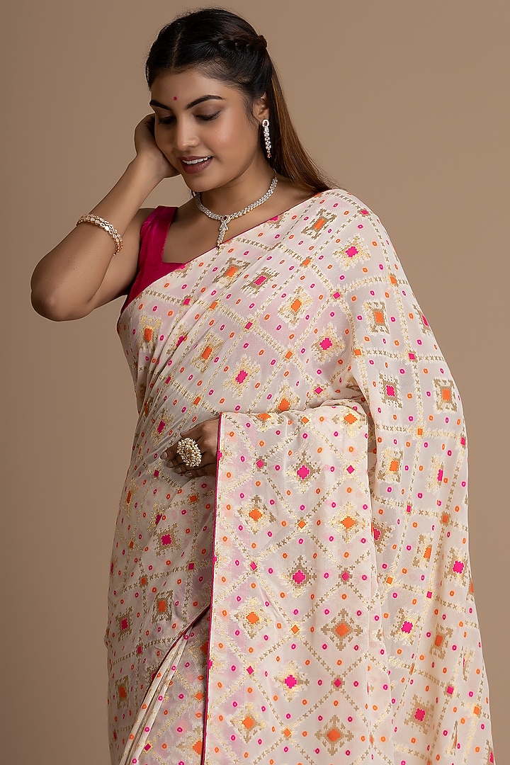 Off-White Pure Khadi Georgette Banarasi Festive Saree Set by Albis Jaipur at Pernia's Pop Up Shop