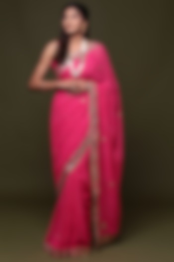 Pink Poly Georgette Gota Embellished Party Wear Saree Set by Albis Jaipur at Pernia's Pop Up Shop