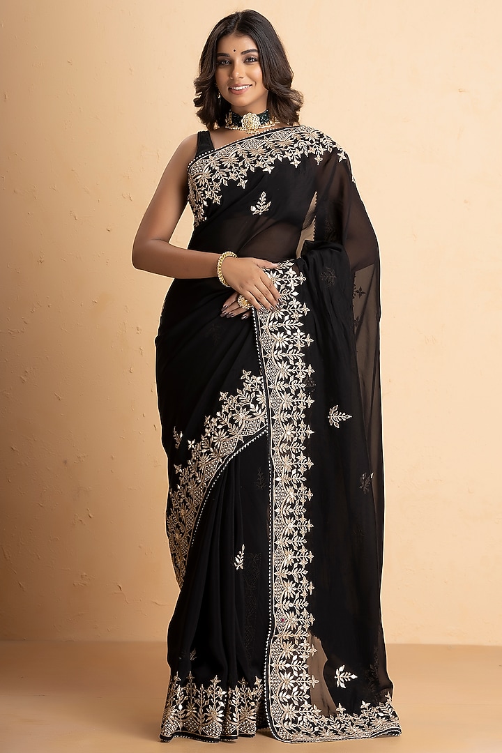 Black Uppada Silk Embellished Party Wear Saree Set by Albis Jaipur at Pernia's Pop Up Shop