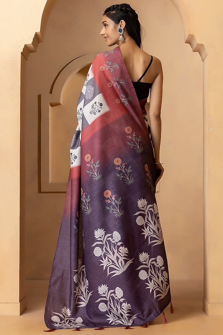 Grey & Maroon Linen Silk Digital Printed Festive Saree Set by Albis Jaipur at Pernia's Pop Up Shop