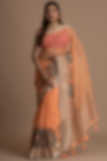 Melon Orange Organza Embroidered Festive Saree Set by Albis Jaipur at Pernia's Pop Up Shop