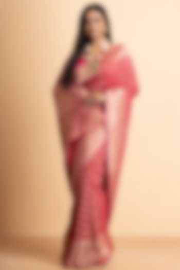 Magenta Pink Khaddi Georgette Banarasi Embroidered Saree Set by Albis Jaipur at Pernia's Pop Up Shop