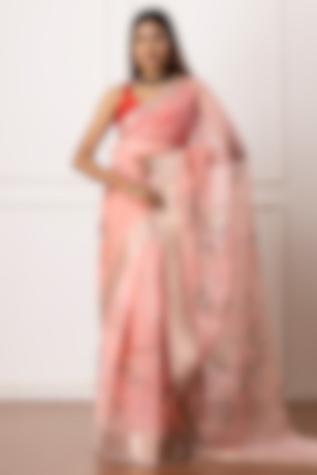 Light Peach Woven Organza Printed Saree Set by Albis Jaipur at Pernia's Pop Up Shop