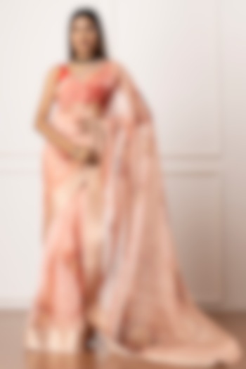 Ice Pink Banarasi Zari Organza Printed Saree Set by Albis Jaipur at Pernia's Pop Up Shop