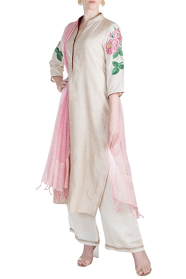 Beige Embroidered Kurta Set by Alkaline by Alka Suman at Pernia's Pop Up Shop