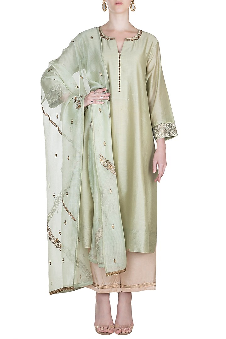 Pista Green Embroidered Kurta Set by Alkaline by Alka Suman at Pernia's Pop Up Shop