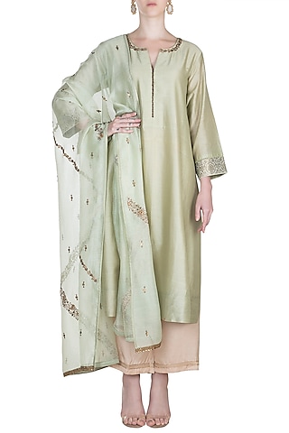 Pista Green Embroidered Kurta Set by Alkaline by Alka Suman