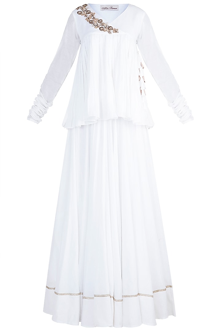 White Embroidered Top With Skirt by Alkaline by Alka Suman
