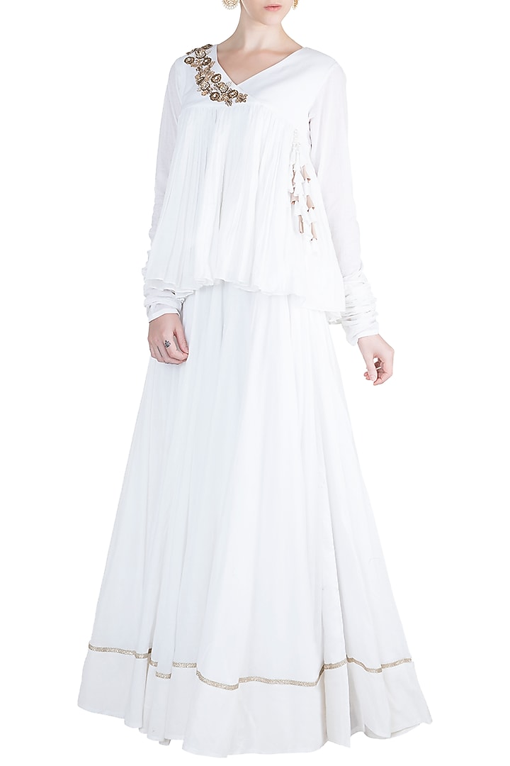 White Embroidered Top With Skirt by Alkaline by Alka Suman at Pernia's Pop Up Shop