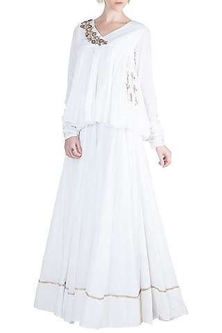 White Embroidered Top With Skirt by Alkaline by Alka Suman