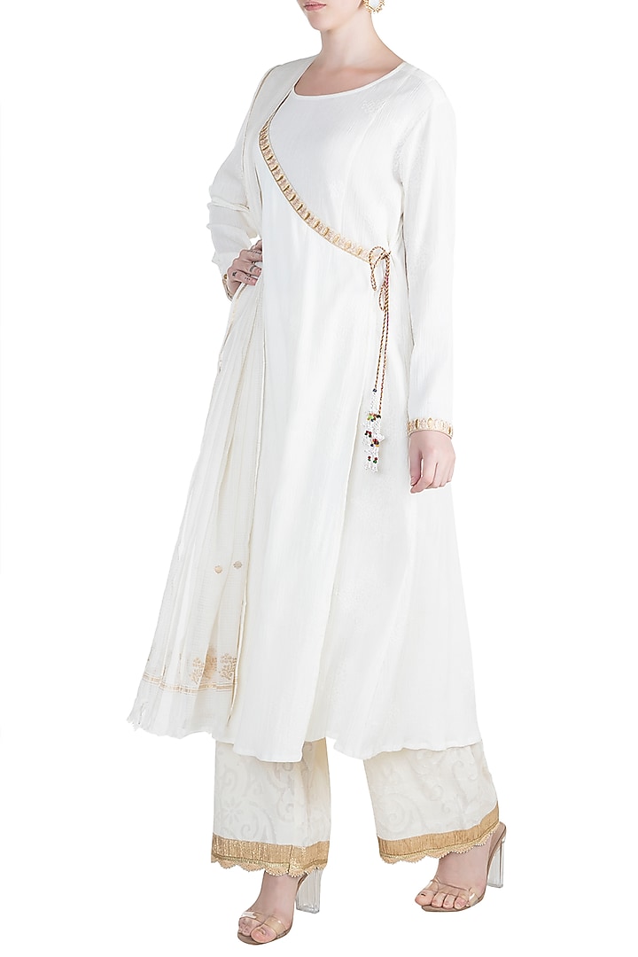 White Embroidered Angrakha Kurta Set by Alkaline by Alka Suman at Pernia's Pop Up Shop