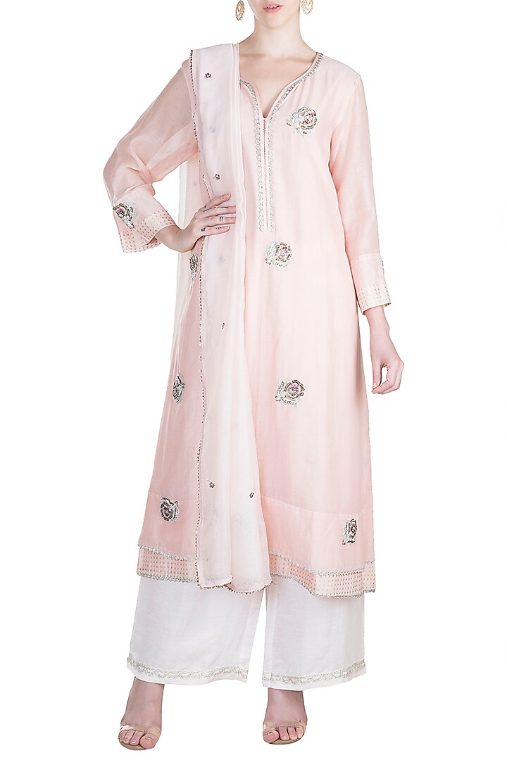 Blush Pink Embroidered Kurta With Dupatta by Alkaline by Alka Suman at Pernia's Pop Up Shop