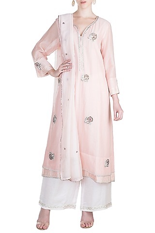 Blush Pink Embroidered Kurta With Dupatta by Alkaline by Alka Suman
