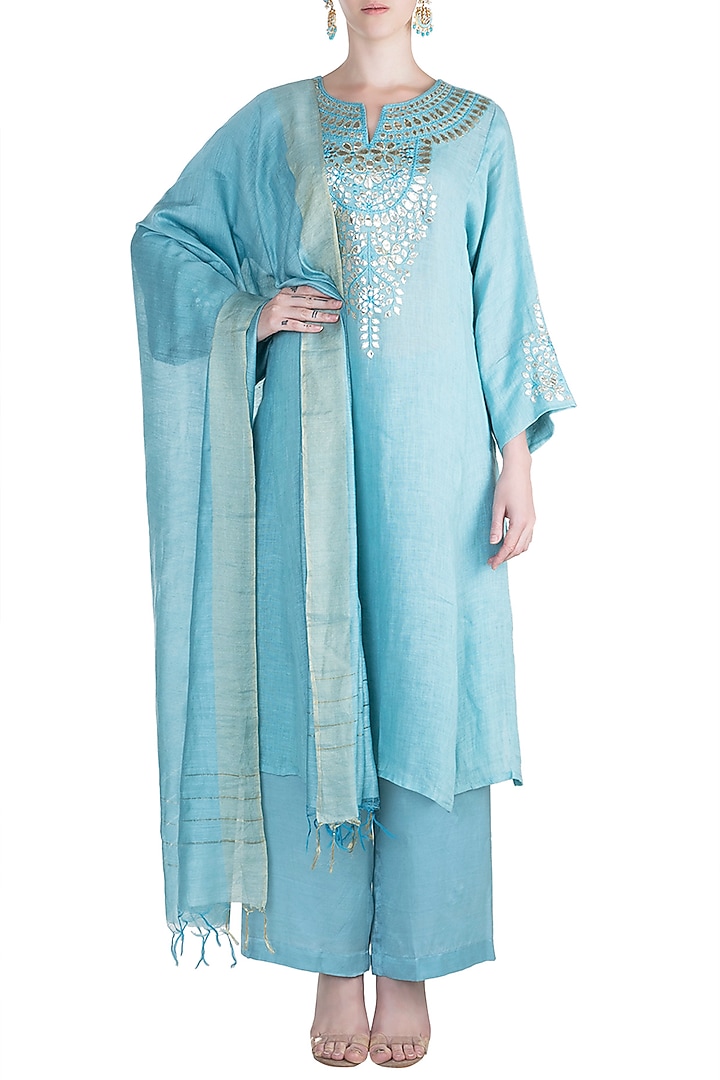 Sky Blue Gota Embellished Kurta Set by Alkaline by Alka Suman at Pernia's Pop Up Shop