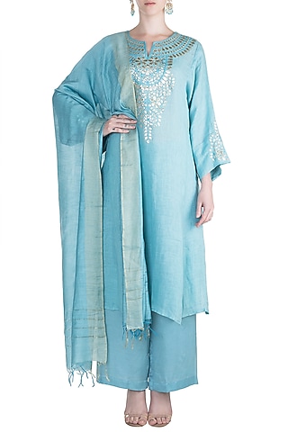 Sky Blue Gota Embellished Kurta Set by Alkaline by Alka Suman