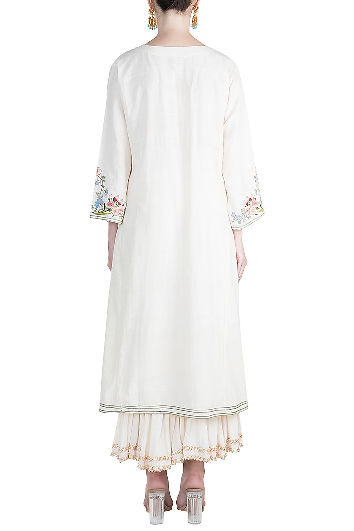 White Embroidered Khadi Kurta With Dupatta by Alkaline by Alka Suman at Pernia's Pop Up Shop
