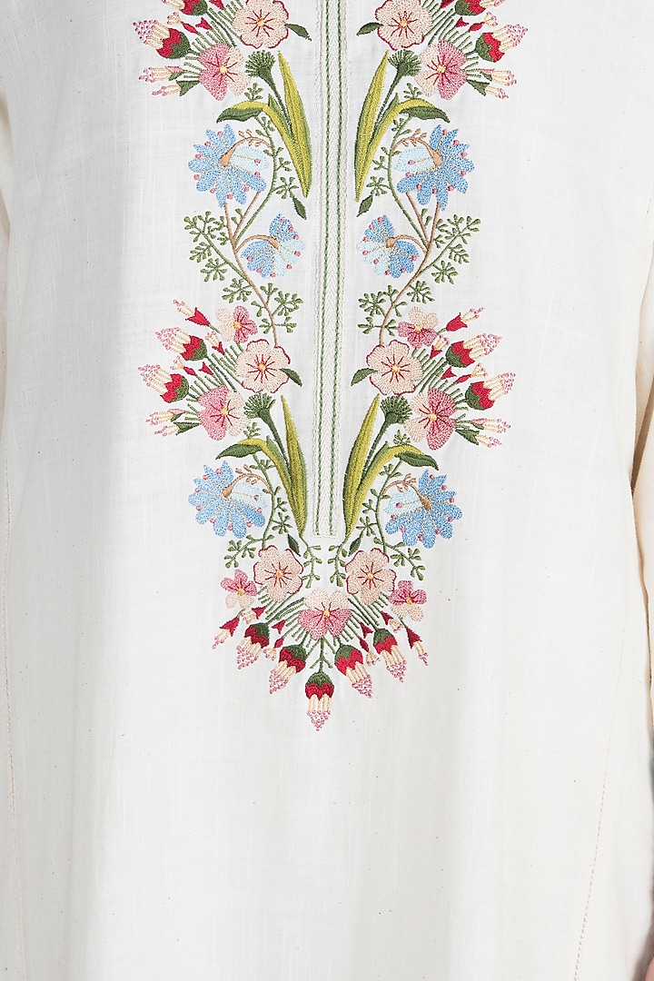 White Embroidered Khadi Kurta With Dupatta by Alkaline by Alka Suman at Pernia's Pop Up Shop