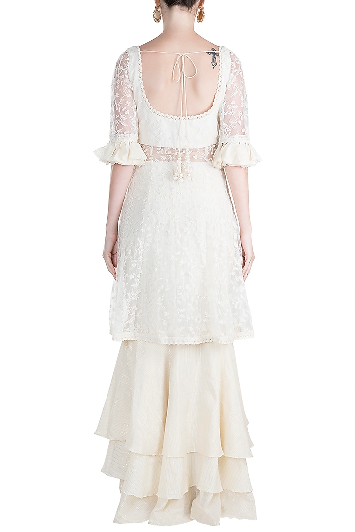 White Chikankari Layered Wedding Sharara Set by Alkaline by Alka Suman at Pernia's Pop Up Shop