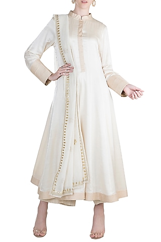 Beige Embroidered Kurta Set by Alkaline by Alka Suman