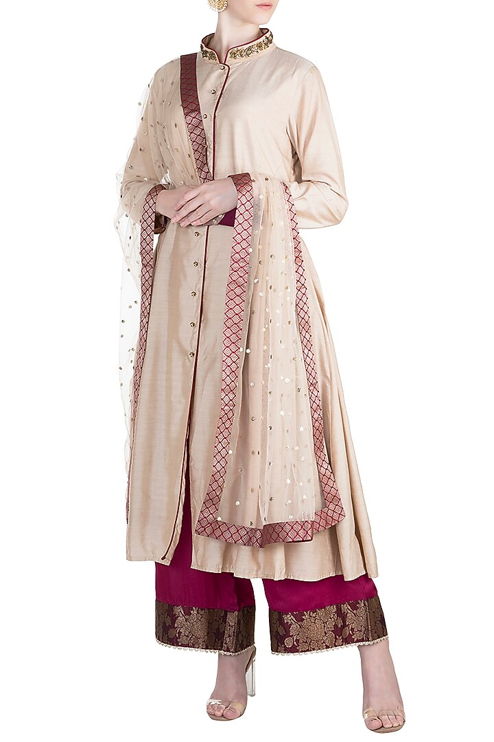 Beige Zardosi Embroidered Kurta Set by Alkaline by Alka Suman at Pernia's Pop Up Shop