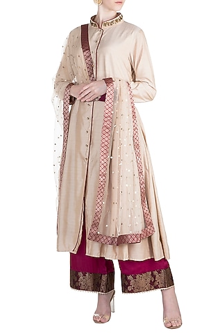 Beige Zardosi Embroidered Kurta Set by Alkaline by Alka Suman
