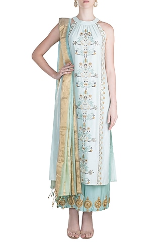 Sky Blue Chikankari Kurta Set by Alkaline by Alka Suman