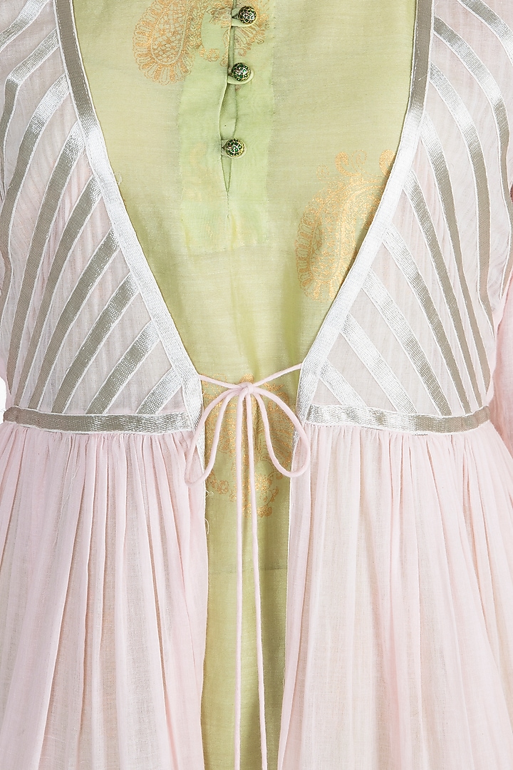 Green Kurta With Blush Pink Jacket & Dupatta by Alkaline by Alka Suman at Pernia's Pop Up Shop