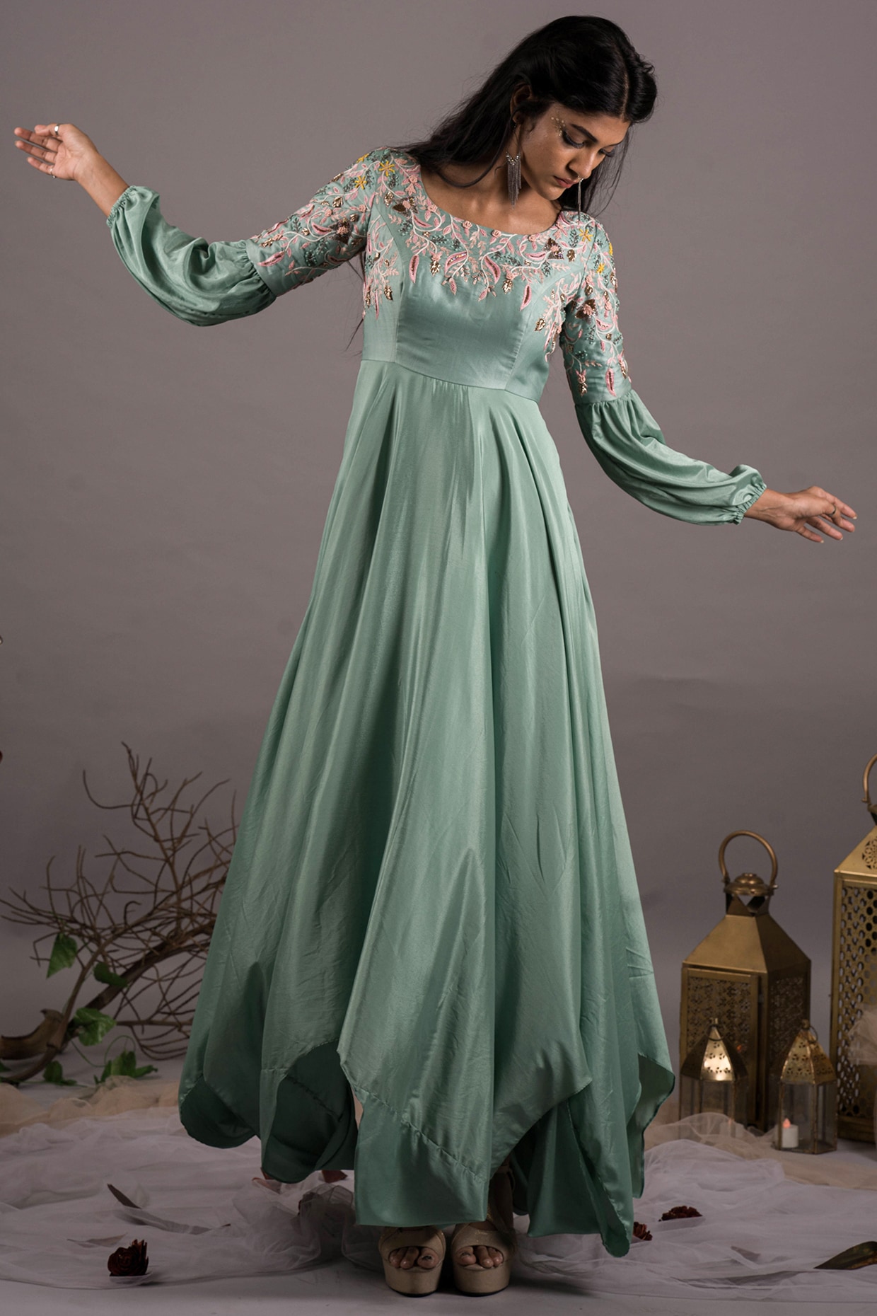 Tony Ward Off Shoulder Puff Sleeve Gown- District 5 Boutique