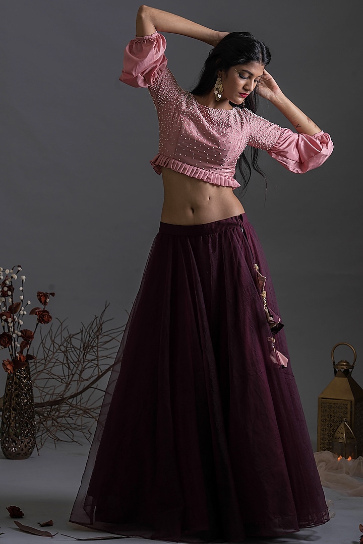 Rosebud Pearls Blouse & Mahogany Skirt Set   by Pooja Kankariya