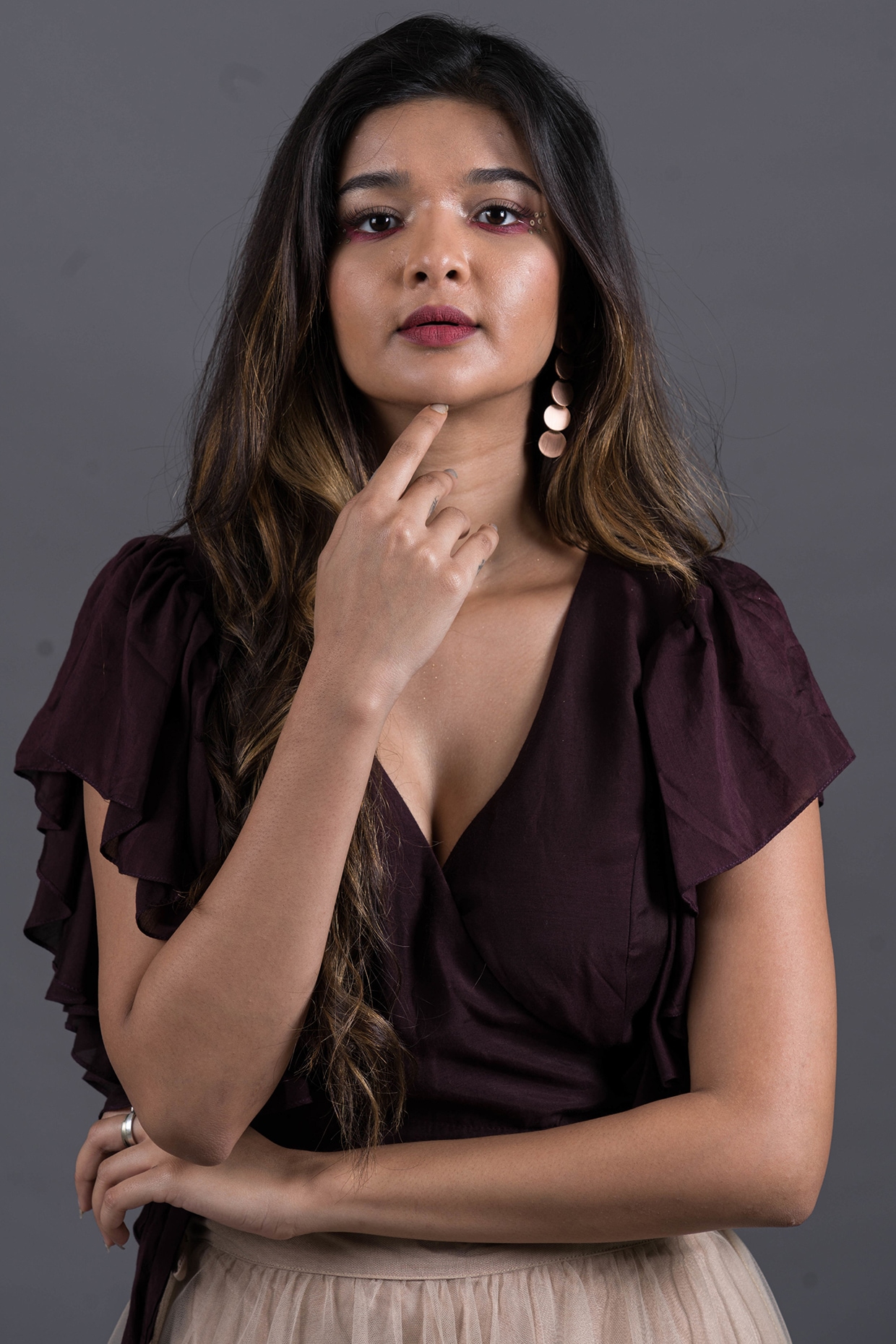 Mahogany Wrap-Around Top & Sun Baked Skirt Set by Pooja Kankariya