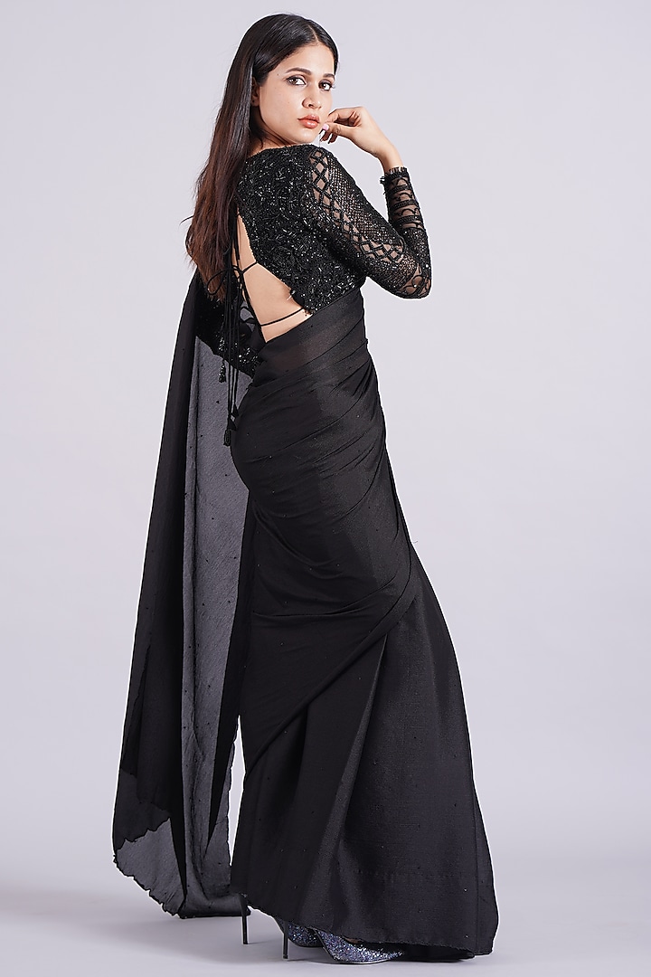 Raven Black Plain Saree