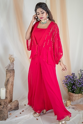 Fuchsia Jumpsuit with Kimono Jacket  by Pooja Kankariya