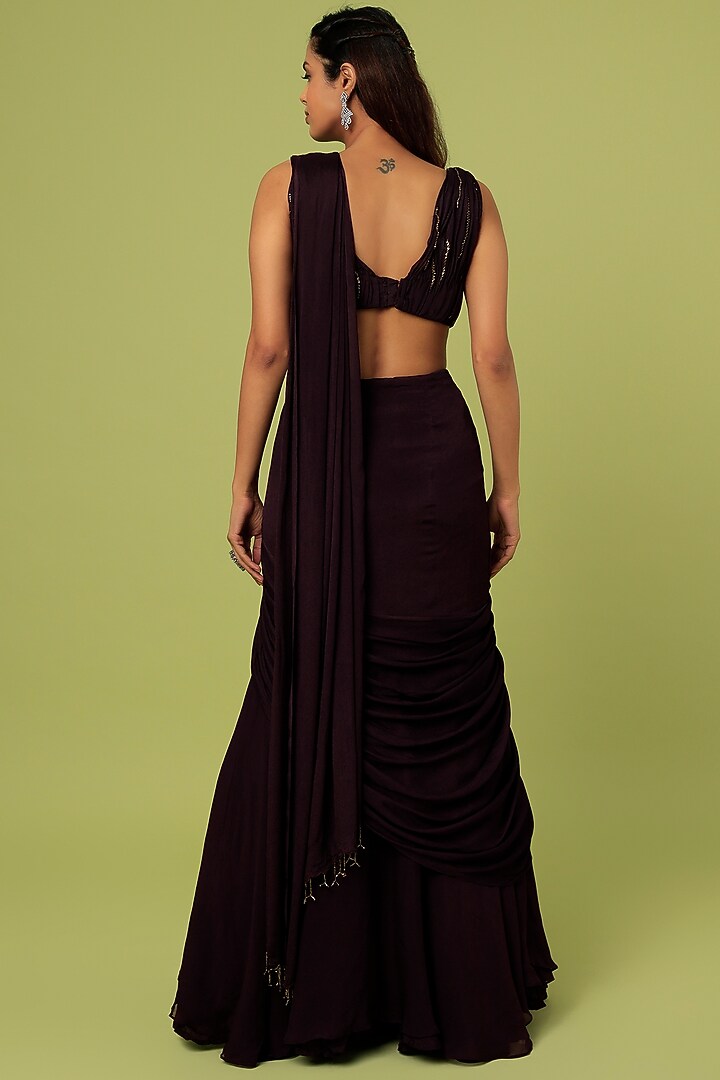 Mahogany Wine Organza Concept Wedding Saree Set by Pooja Kankariya at Pernia's Pop Up Shop