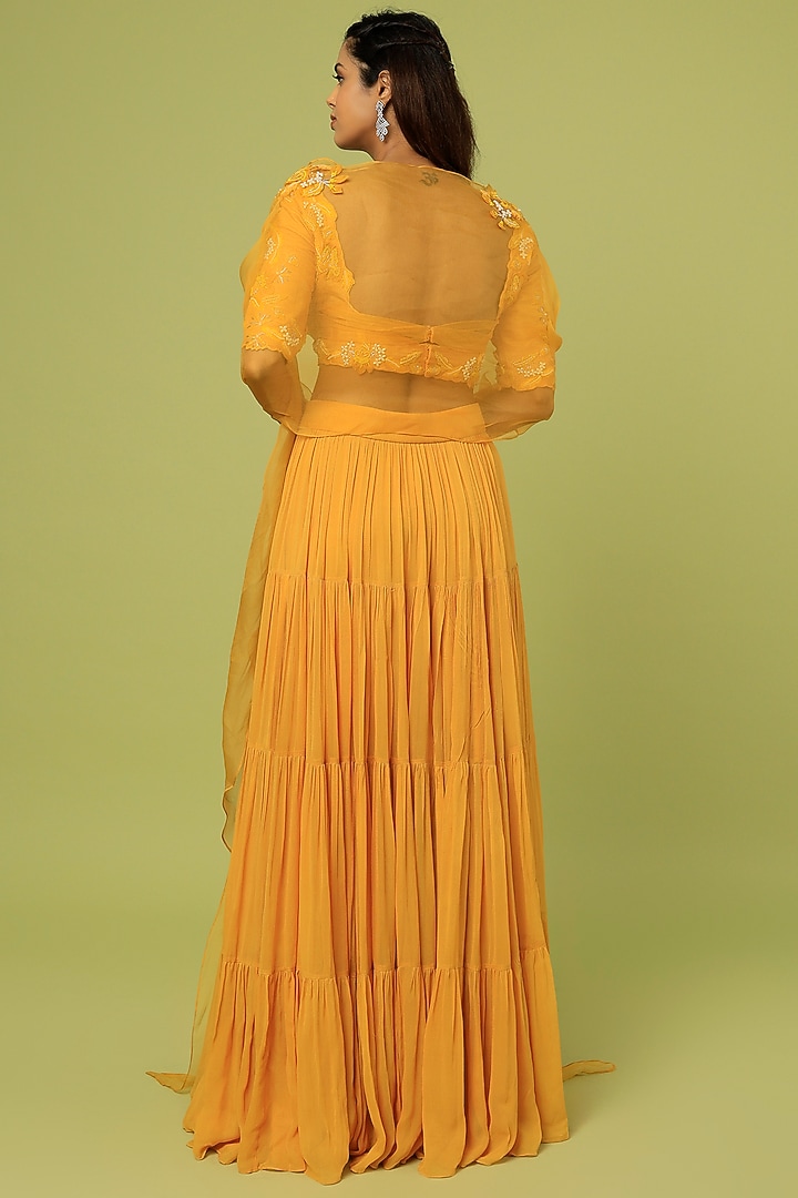 Tuscan Sun Embroidered Jacket Wedding Lehenga Set by Pooja Kankariya at Pernia's Pop Up Shop