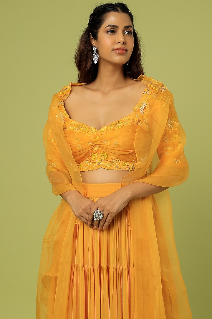 Tuscan Sun Embroidered Jacket Wedding Lehenga Set by Pooja Kankariya at Pernia's Pop Up Shop