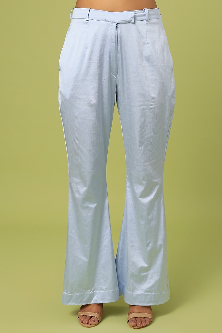 Cloud Blue Lycra Satin Co-Ord Set by Pooja Kankariya at Pernia's Pop Up Shop
