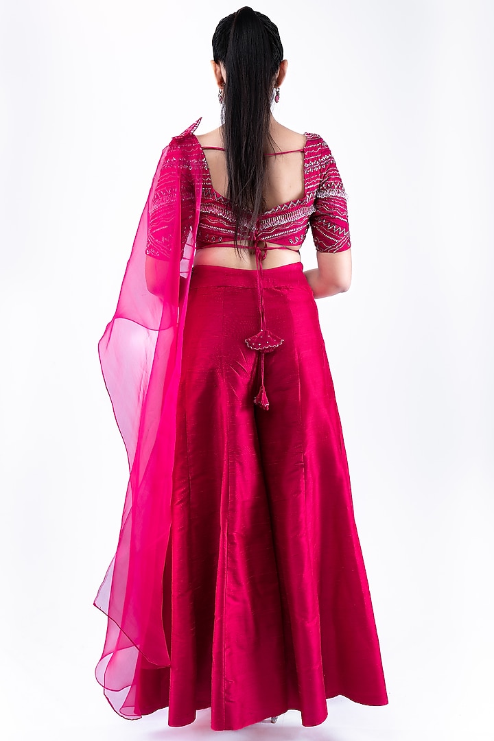 Fuchsia Silk Draped Wedding Sharara Set by Pooja Kankariya at Pernia's Pop Up Shop
