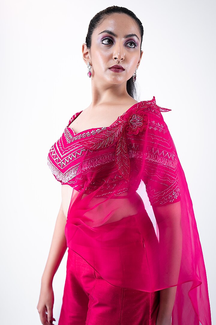 Fuchsia Silk Draped Wedding Sharara Set by Pooja Kankariya at Pernia's Pop Up Shop