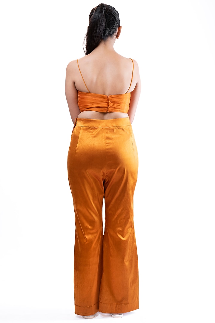 Rust Orange Lycra Satin Pant Set by Pooja Kankariya at Pernia's Pop Up Shop