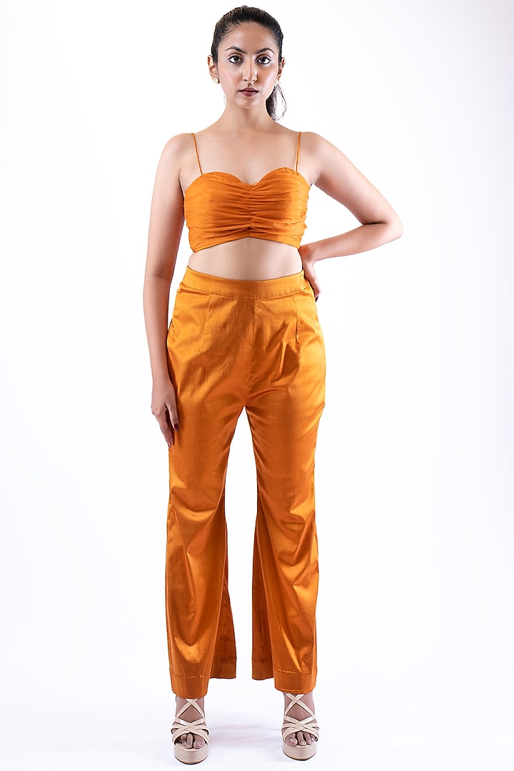 Rust Orange Lycra Satin Pant Set by Pooja Kankariya at Pernia's Pop Up Shop