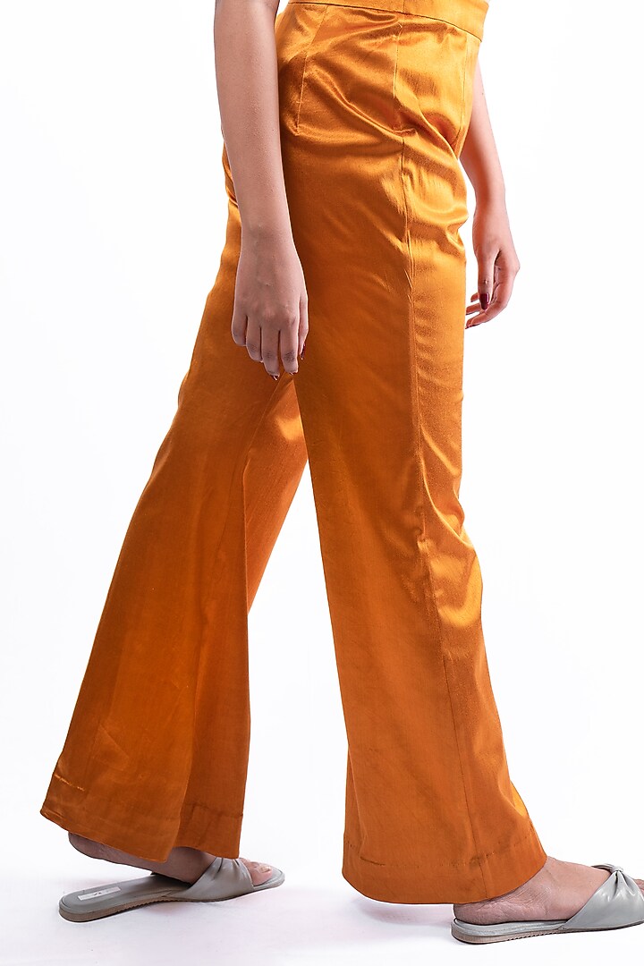 Rust Orange Lycra Satin Pant Set by Pooja Kankariya at Pernia's Pop Up Shop