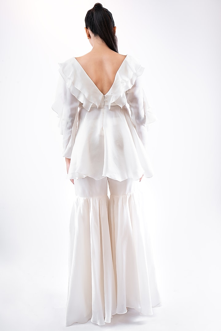White Silk Organza Gharara Set  by Pooja Kankariya at Pernia's Pop Up Shop