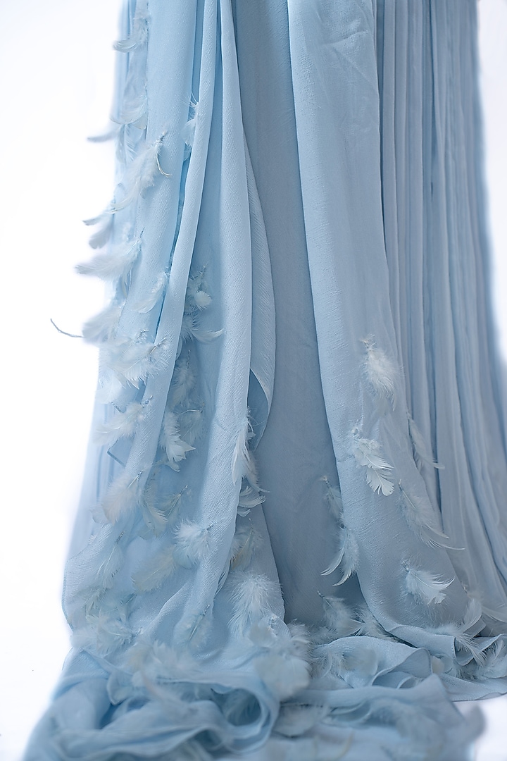 Cloud Blue Silk Embroidered Gown With Dupatta by Pooja Kankariya at Pernia's Pop Up Shop