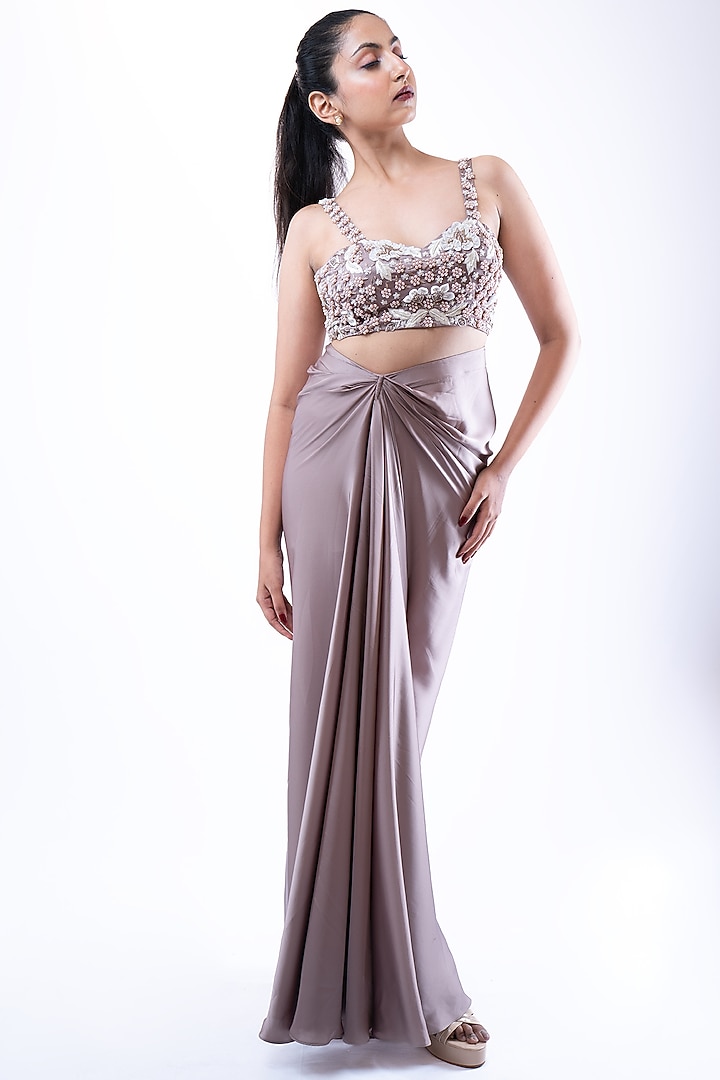 Purple Crepe Satin Skirt Set by Pooja Kankariya at Pernia's Pop Up Shop